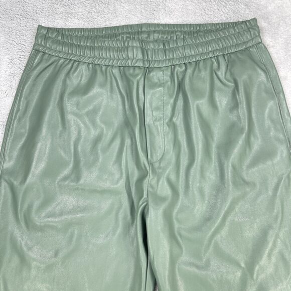 Zara Pants Womens Large Green Faux Leather Elastic Waist Straight Leg - Picture 2 of 15